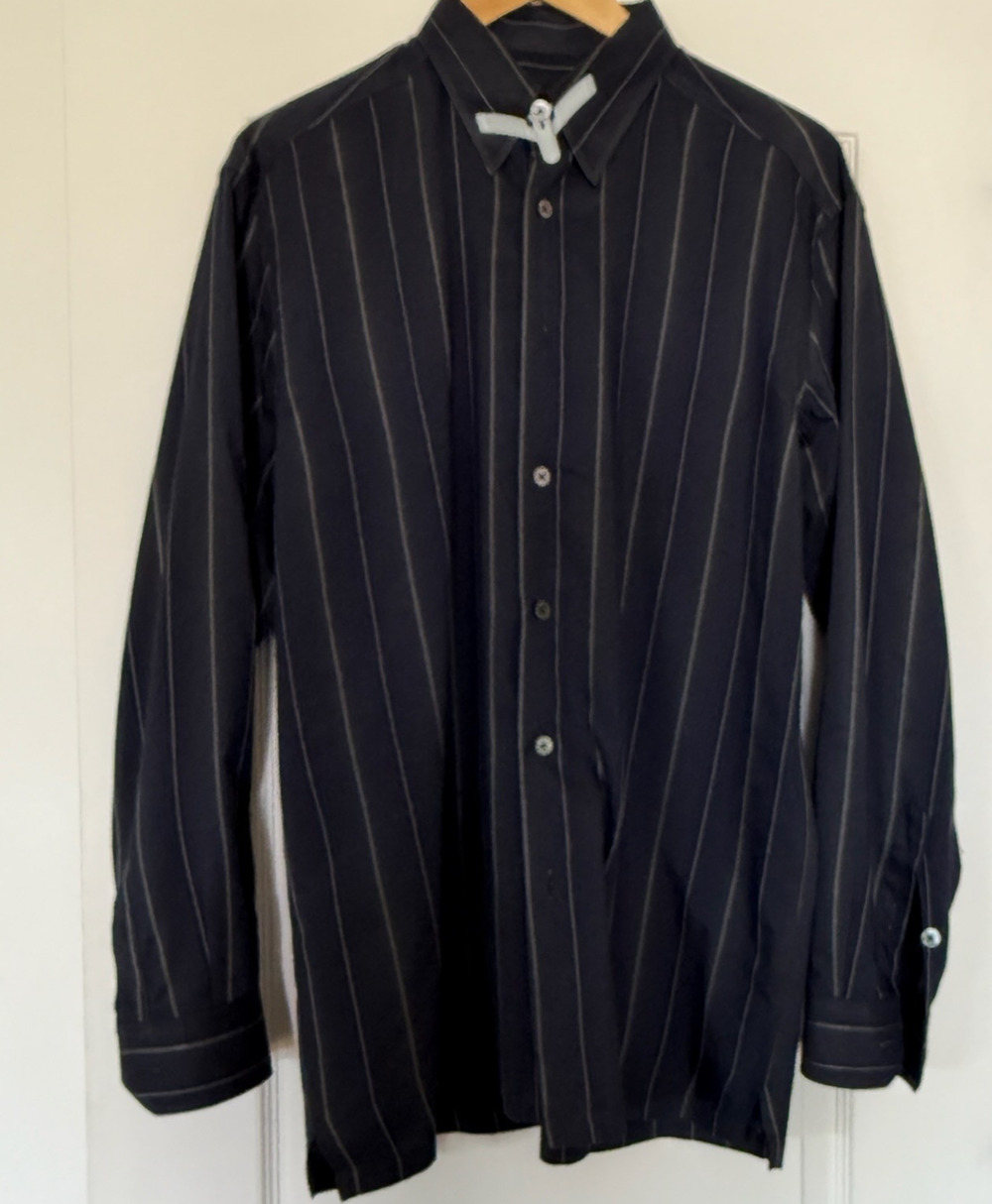 Zanella Men's L Black Pinstripe Dress Shirt Made in Italy